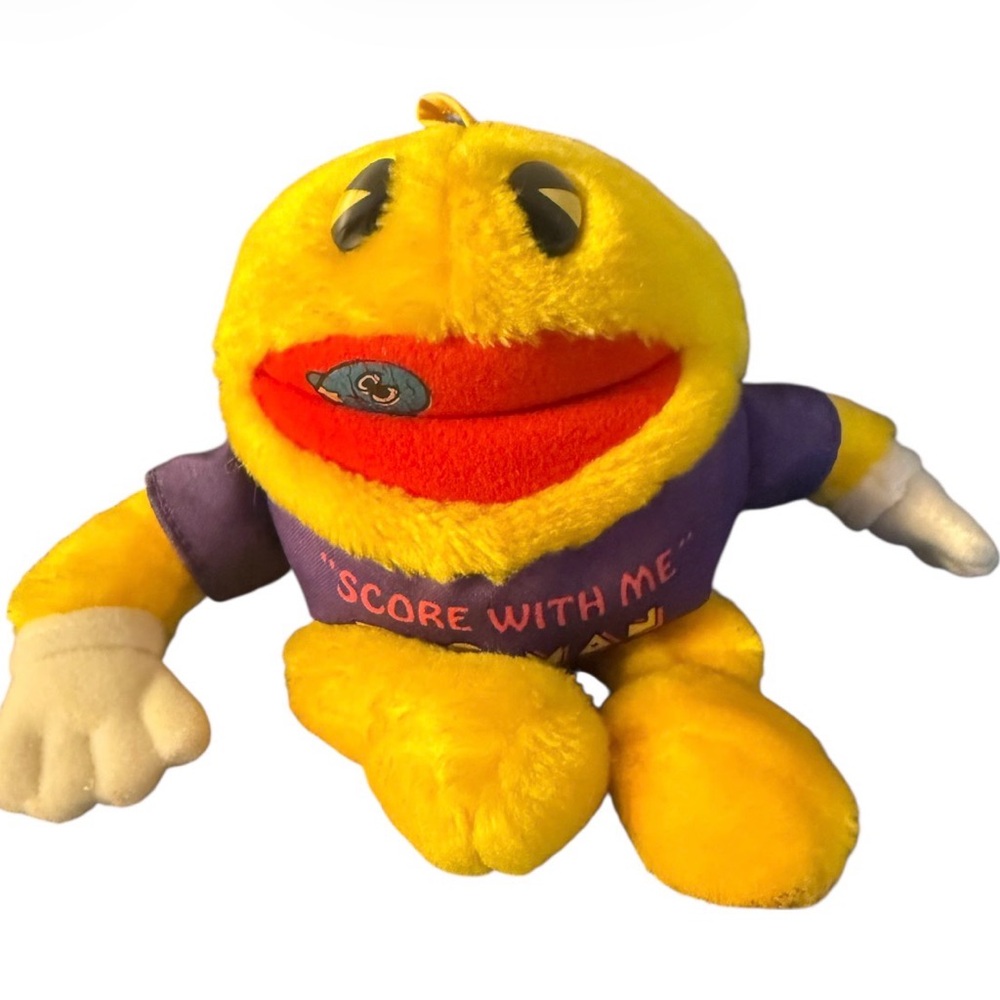 Pac Man SCORE WITH ME Purple Plush Toy Vintage 7.5" Beanie Hanging Arcade